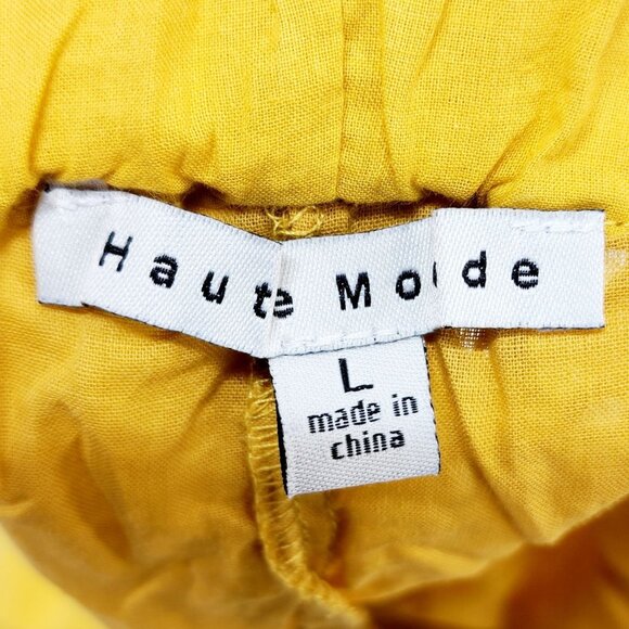 Yellow Eyelet Cotton High-Waisted Shorts With Tie Belt Size L Haute Mode - Picture 3 of 6